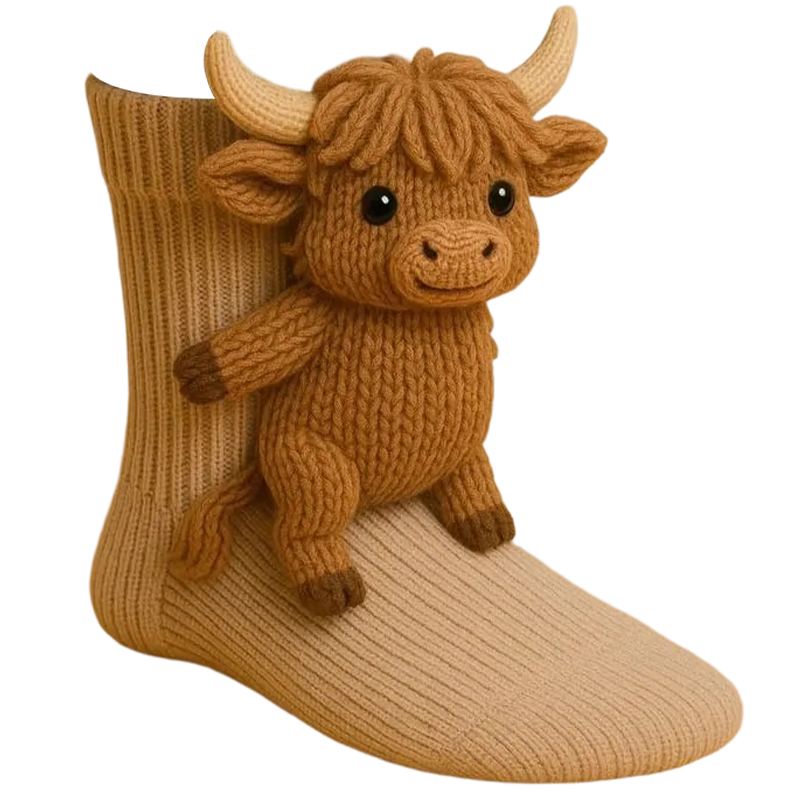 Novelty Socks Animal Crew Length Plush 3D Ribbed Knit Gift Character
