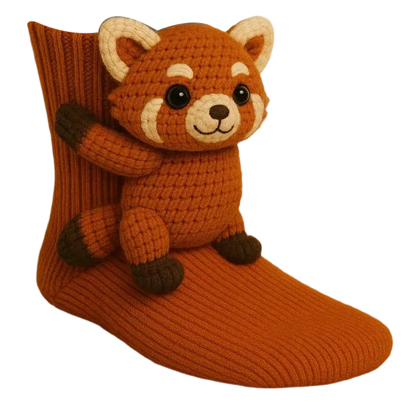 Novelty Socks Animal Crew Length Plush 3D Ribbed Knit Gift Character