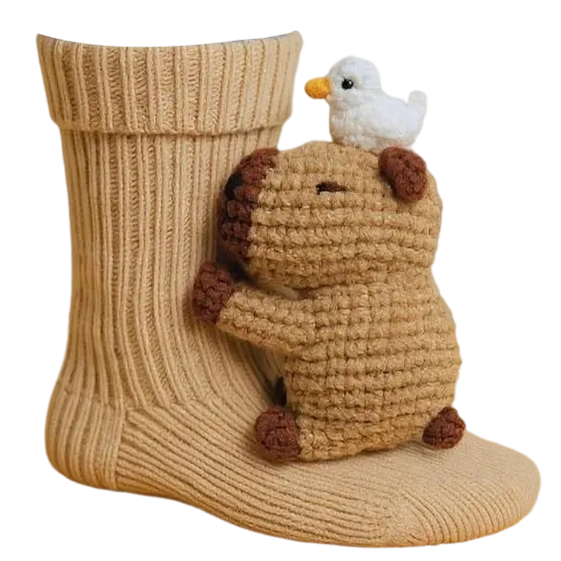 Novelty Socks Animal Crew Length Plush 3D Ribbed Knit Gift Character