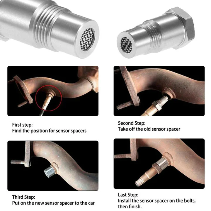 O2 Sensor Spacer with Oxygen Adapter and Built-In Mini Catalytic Converter for Check Engine Light