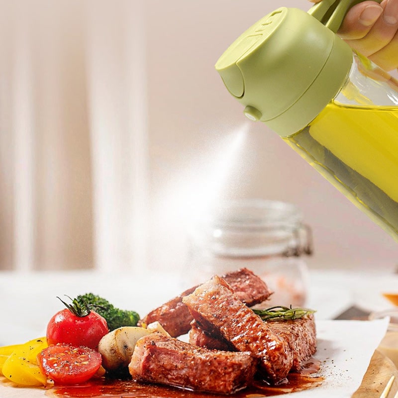 Oil Olive Sprayer Dispenser with Glass Bottle and Flip-Top Pouring Spout And Vinegar