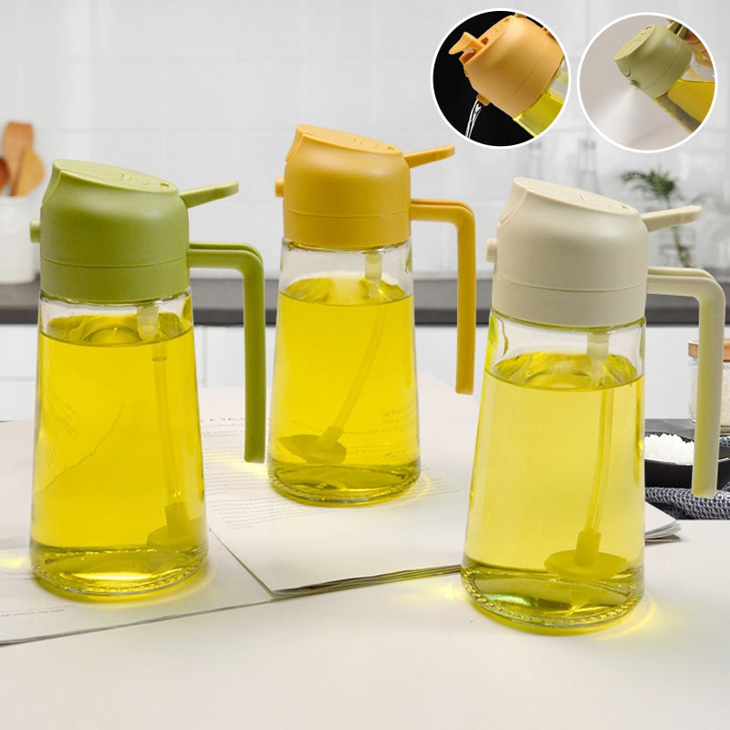 Olive Oil Dispenser Bottle with Glass Sprayer and Dual-Function Pour Spout Avocado