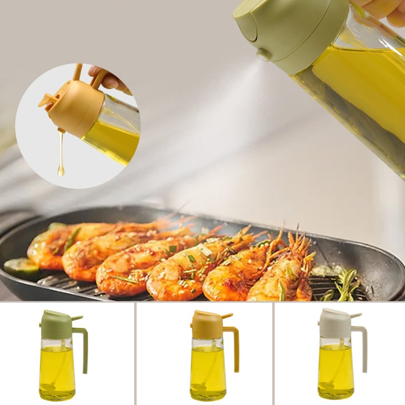 Olive Oil Dispenser Bottle with Glass Sprayer and Dual-Function Pour Spout Avocado