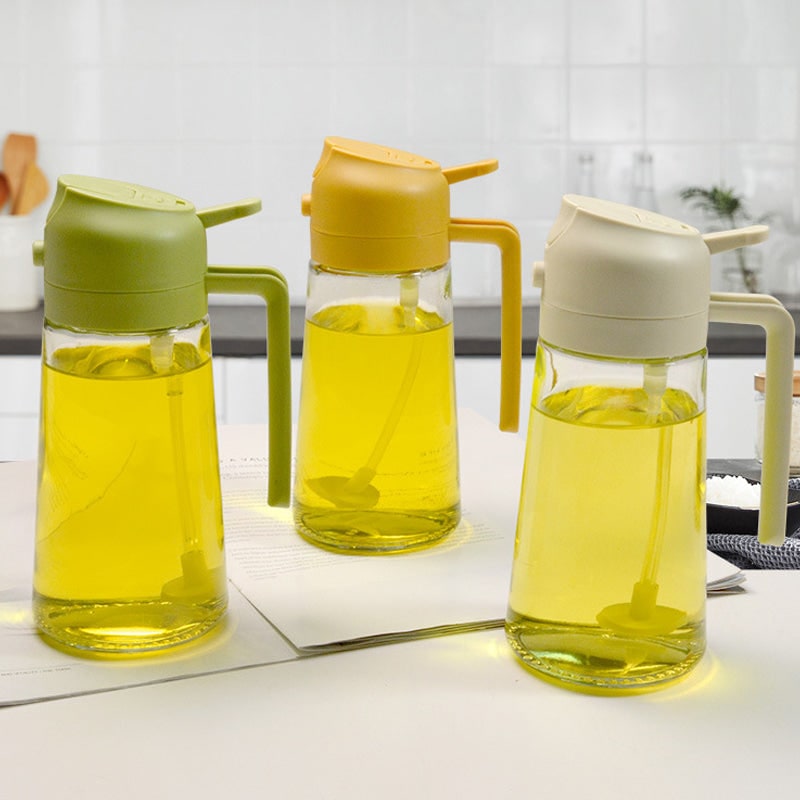 Olive Oil Dispenser Bottle with Glass Sprayer and Dual-Function Pour Spout Avocado