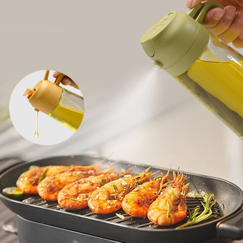 Olive Oil Dispenser Bottle with Glass Sprayer and Dual-Function Pour Spout Avocado