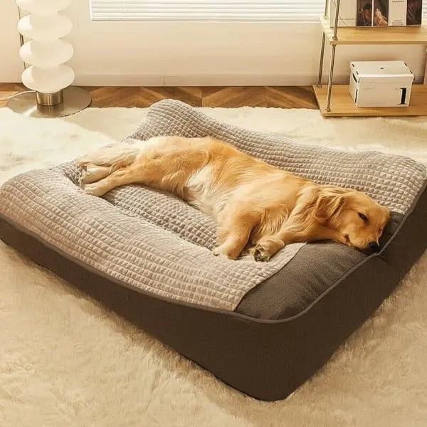 Orthopedic Large Dog Bed with Bolster Padded Waffle Plush Top and Machine Washable Cover