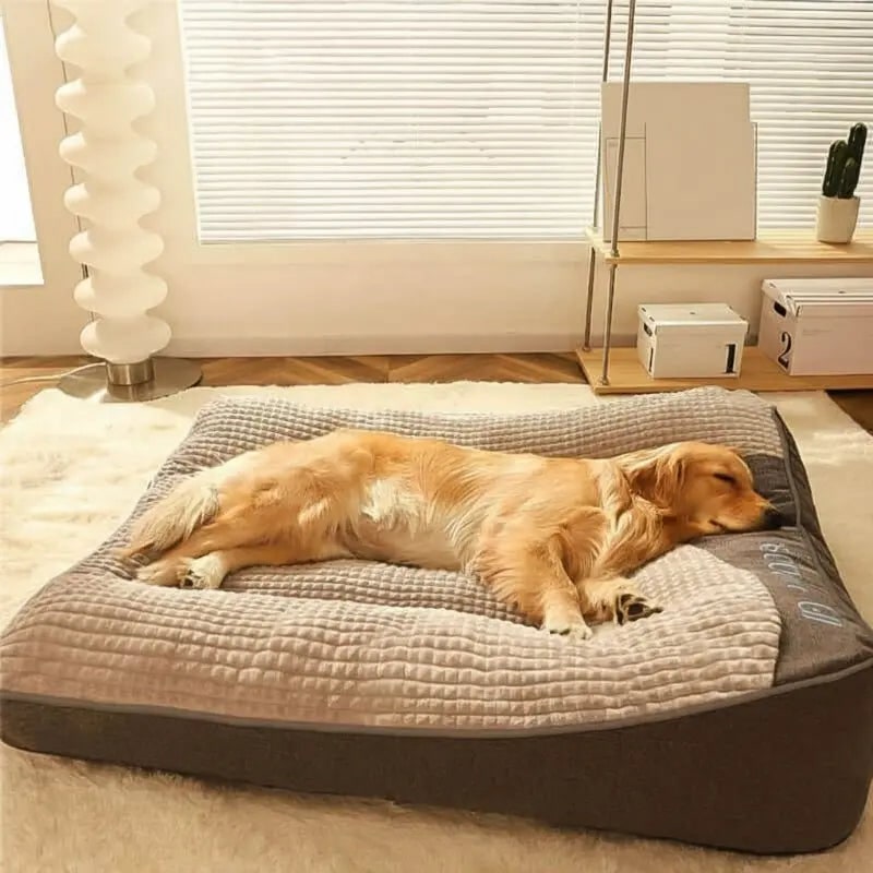 Orthopedic Large Dog Bed with Bolster Padded Waffle Plush Top and Machine Washable Cover