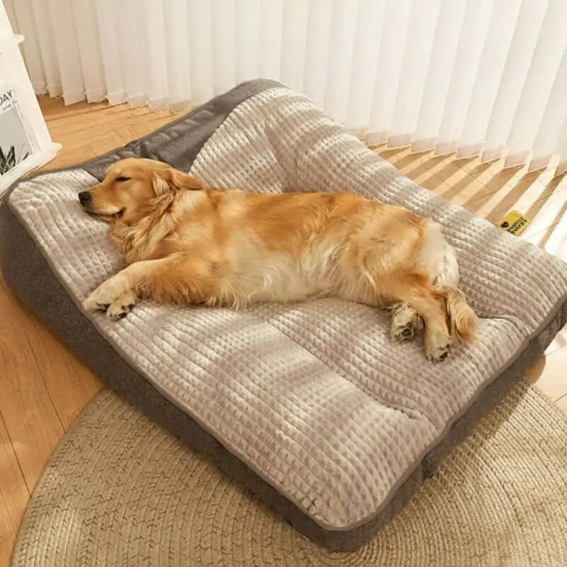 Orthopedic Large Dog Bed with Bolster Padded Waffle Plush Top and Machine Washable Cover