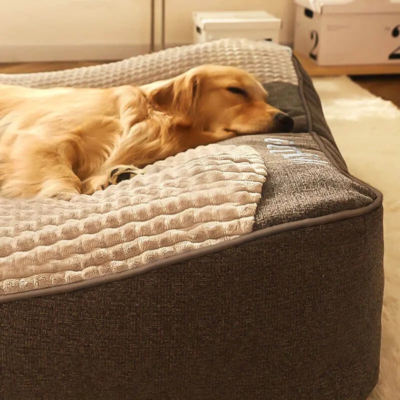 Orthopedic Large Dog Bed with Bolster Padded Waffle Plush Top and Machine Washable Cover