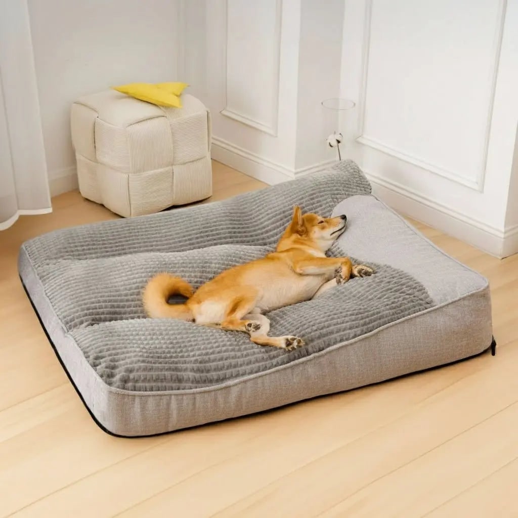 Orthopedic Large Dog Bed with Bolster Padded Waffle Plush Top and Machine Washable Cover