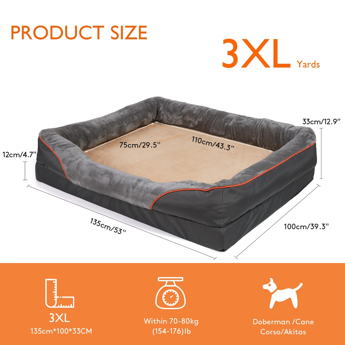Orthopedic Dog Bed with Bolster Washable Memory Foam Cover and Raised Edges X Large