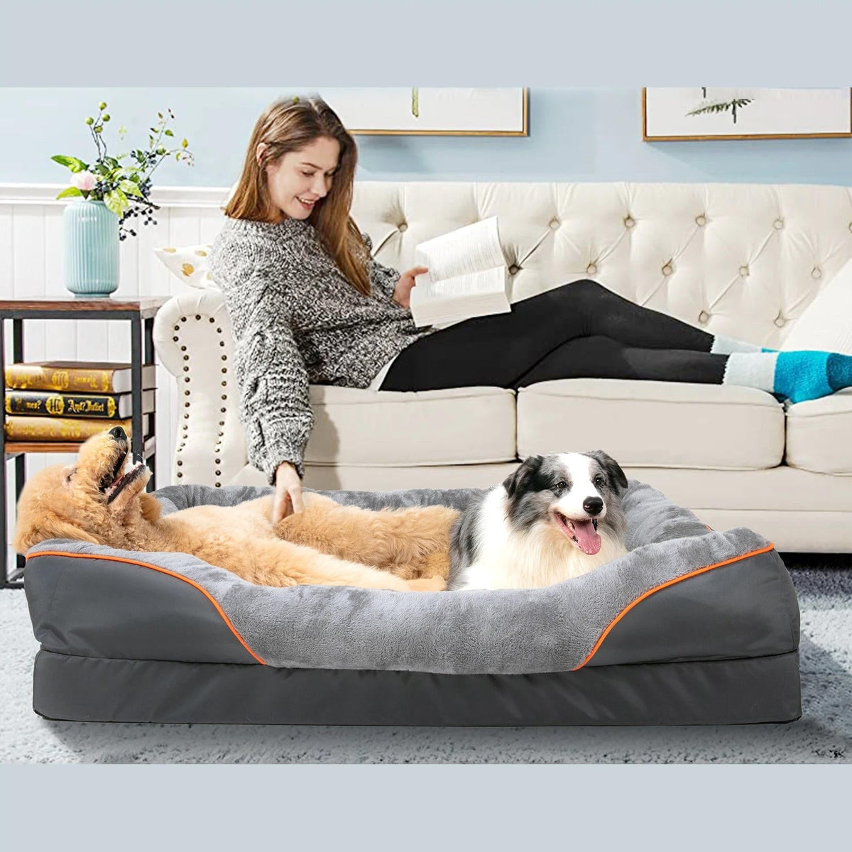 Orthopedic Dog Bed with Bolster Washable Memory Foam Cover and Raised Edges X Large
