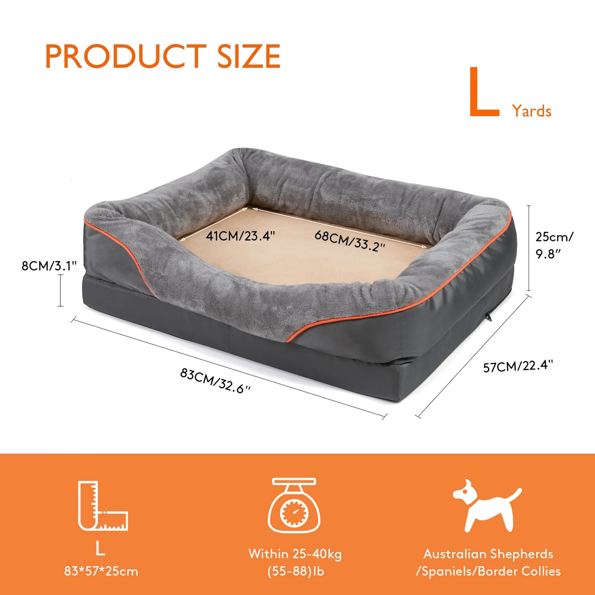 Orthopedic Dog Bed with Bolster Washable Memory Foam Cover and Raised Edges X Large