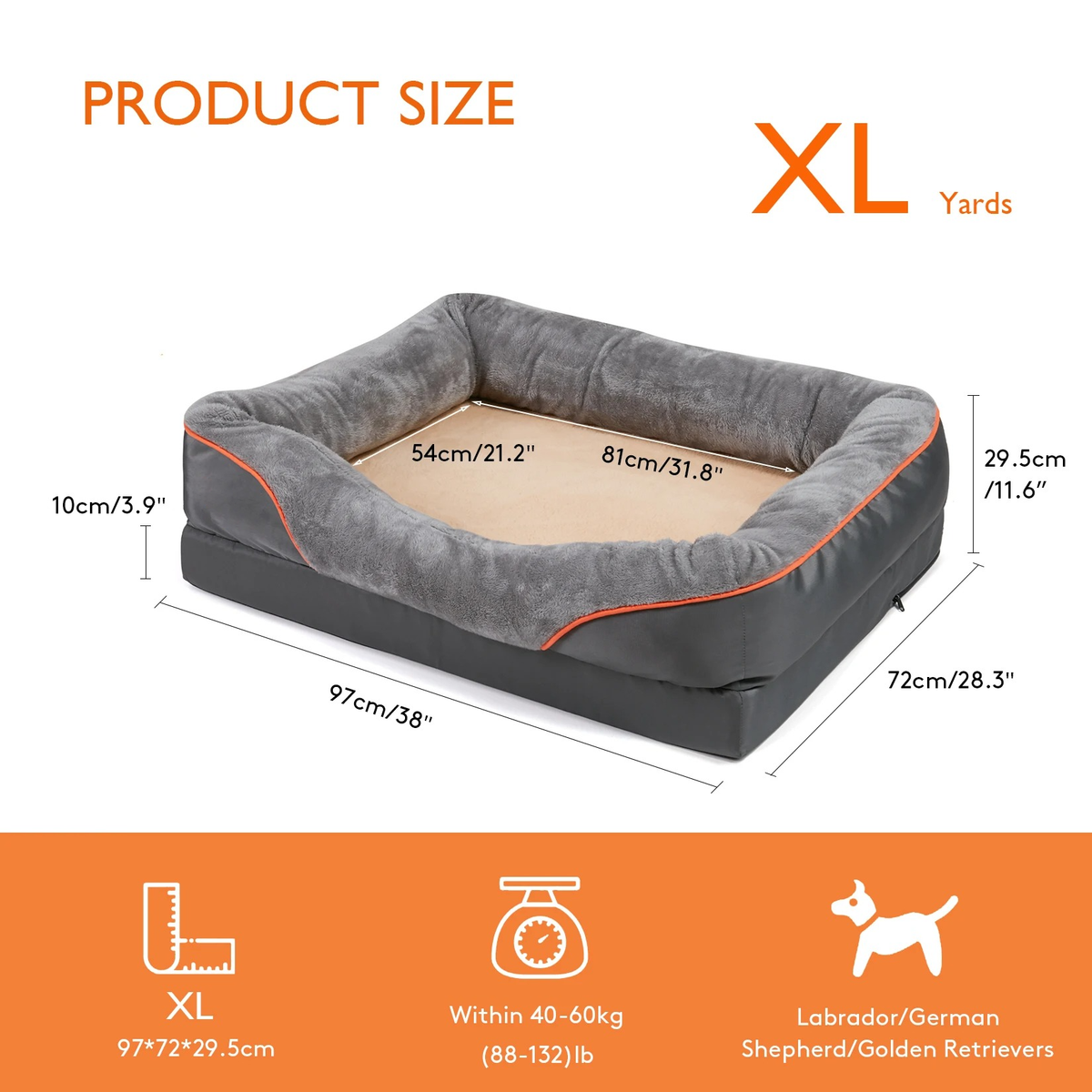 Orthopedic Dog Bed with Bolster Washable Memory Foam Cover and Raised Edges X Large