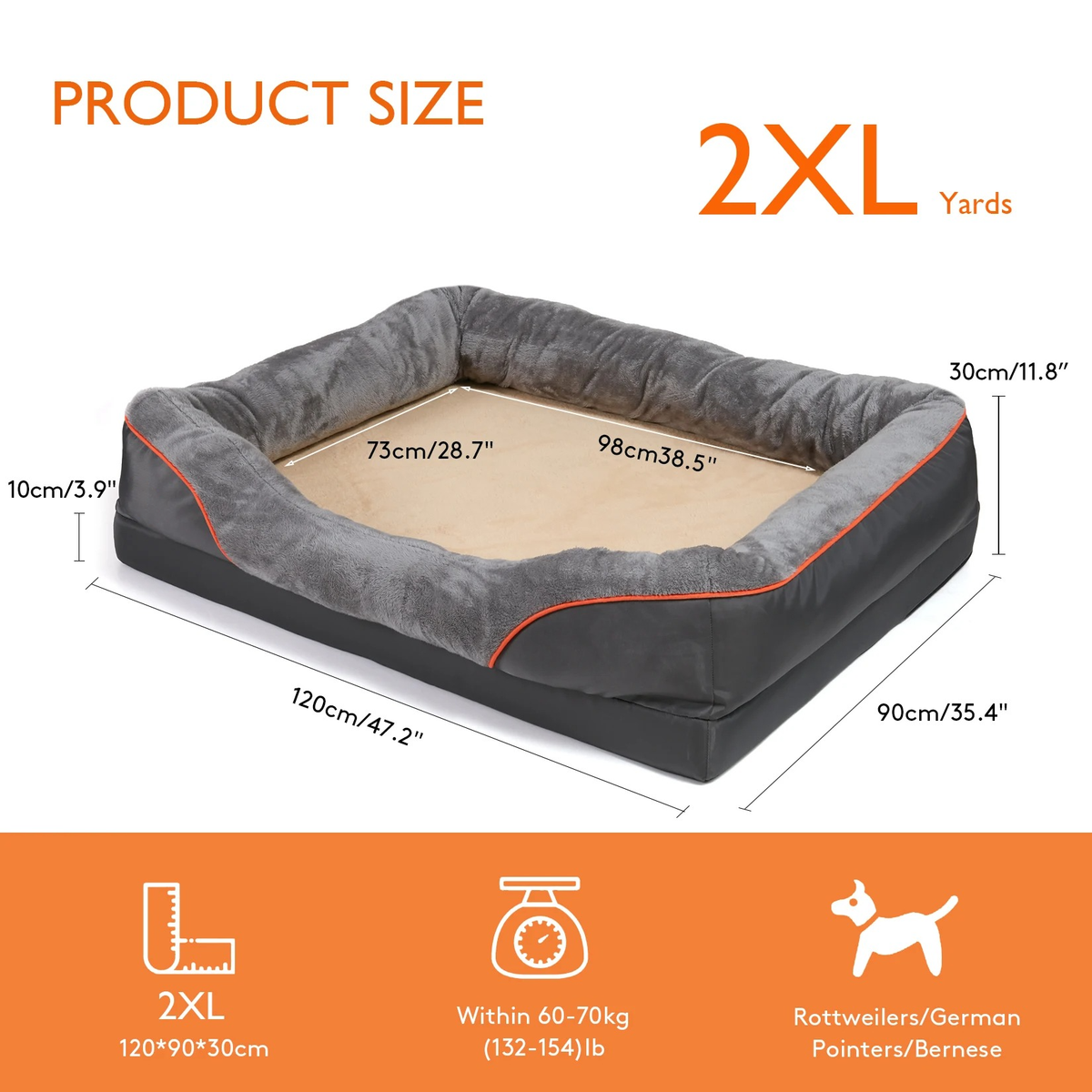 Orthopedic Dog Bed with Bolster Washable Memory Foam Cover and Raised Edges X Large