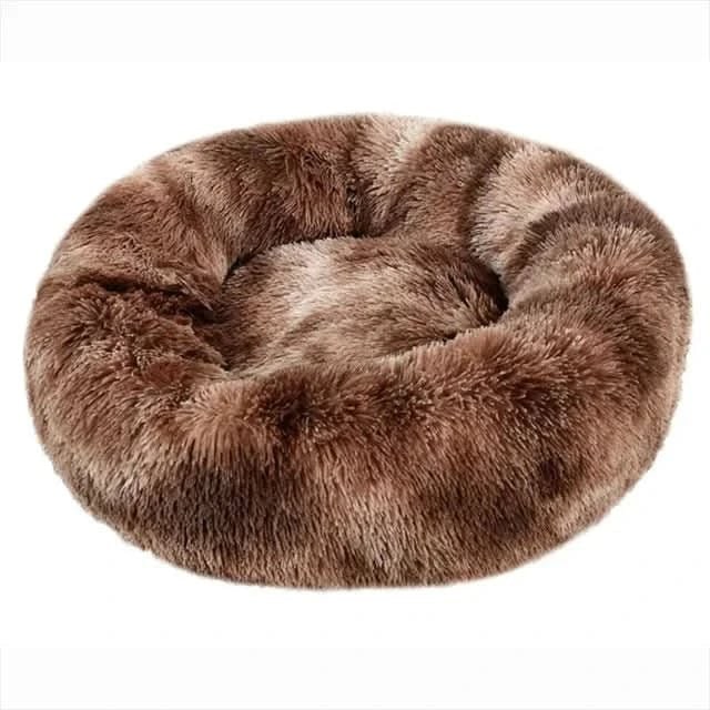 Orthopedic Donut Plush Dog Bed with Bolster and Faux Fur Shaggy Cushion