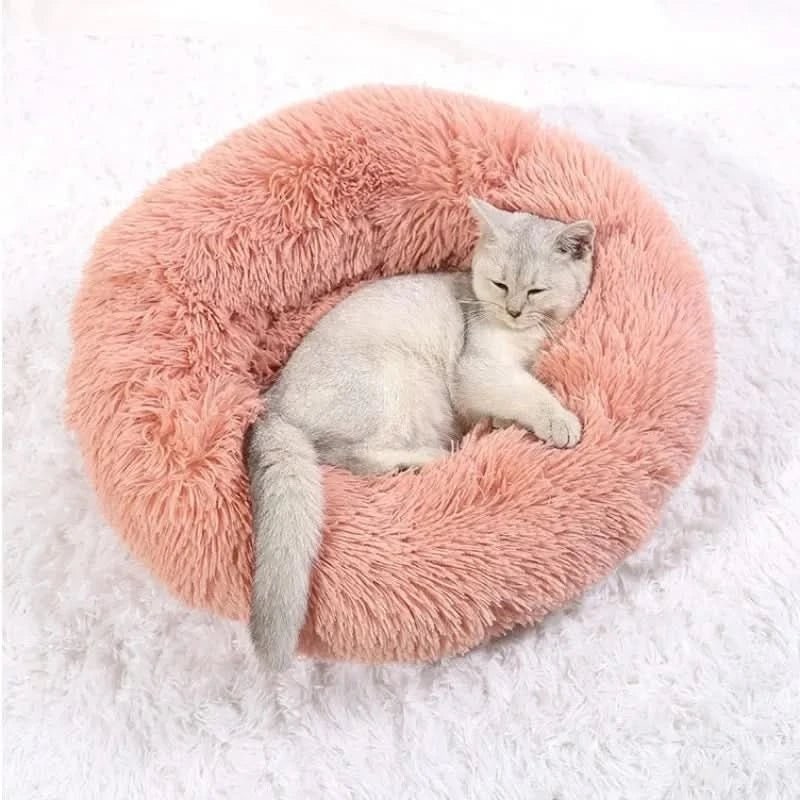 Orthopedic Donut Plush Dog Bed with Bolster and Faux Fur Shaggy Cushion