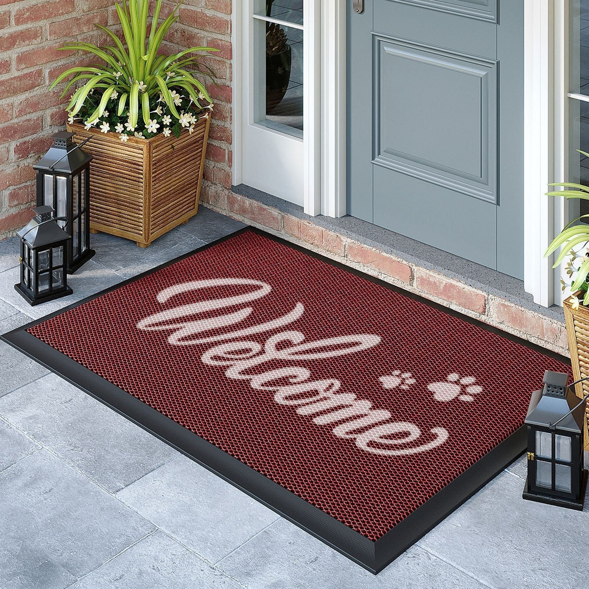 Outdoor Rugs for Porch and Doormat with Non-Slip Rubber Backing and Water Resistant PVC Mesh Surface