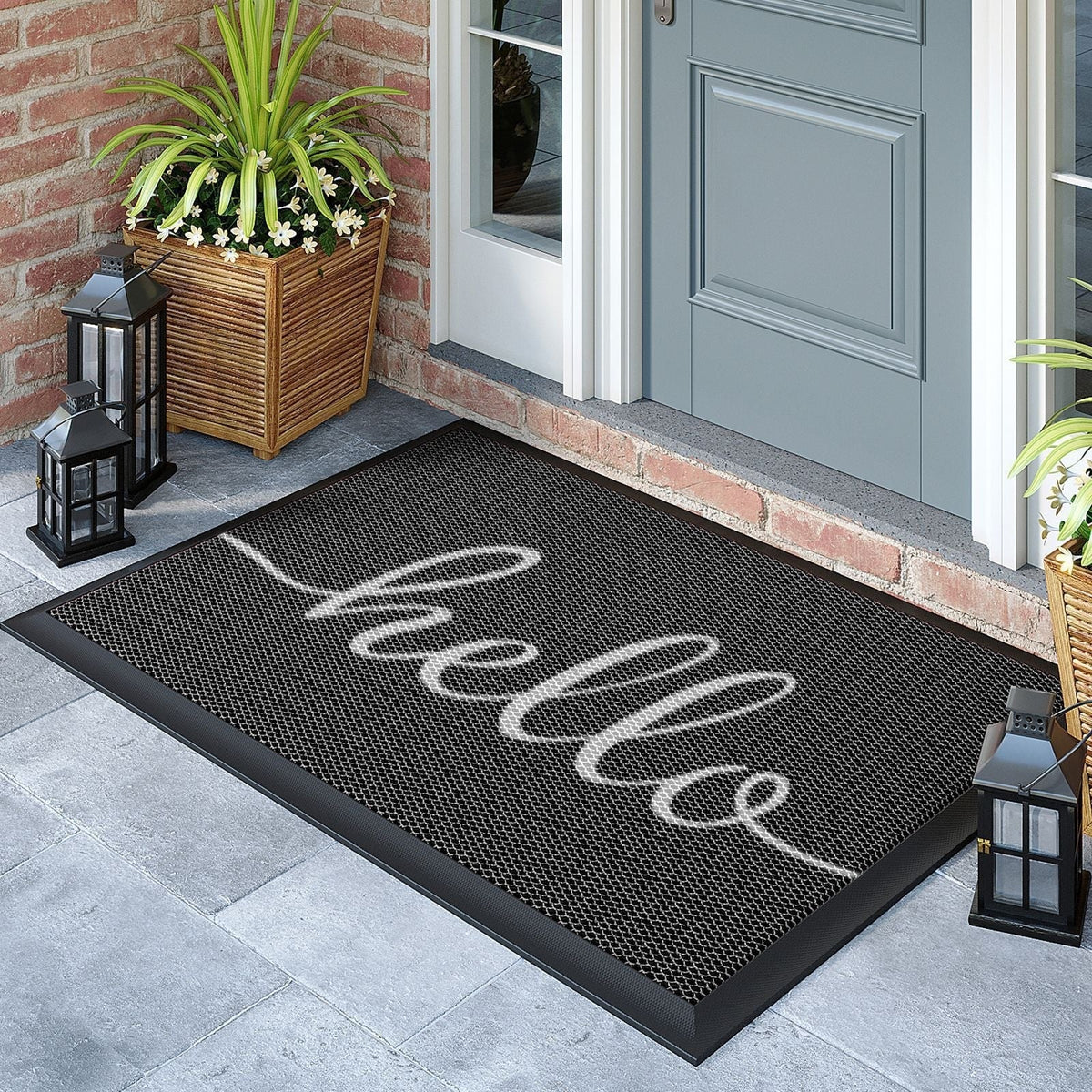 Outdoor Rugs for Porch and Doormat with Non-Slip Rubber Backing and Water Resistant PVC Mesh Surface