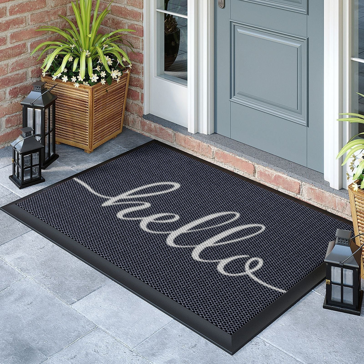 Outdoor Rugs for Porch and Doormat with Non-Slip Rubber Backing and Water Resistant PVC Mesh Surface
