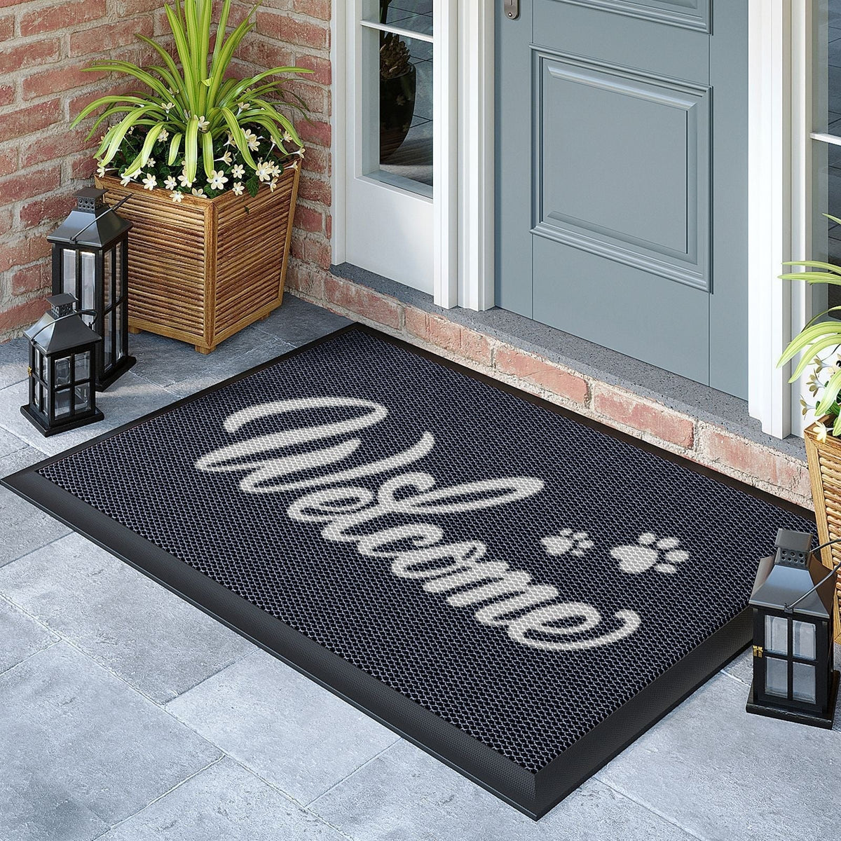 Outdoor Rugs for Porch and Doormat with Non-Slip Rubber Backing and Water Resistant PVC Mesh Surface