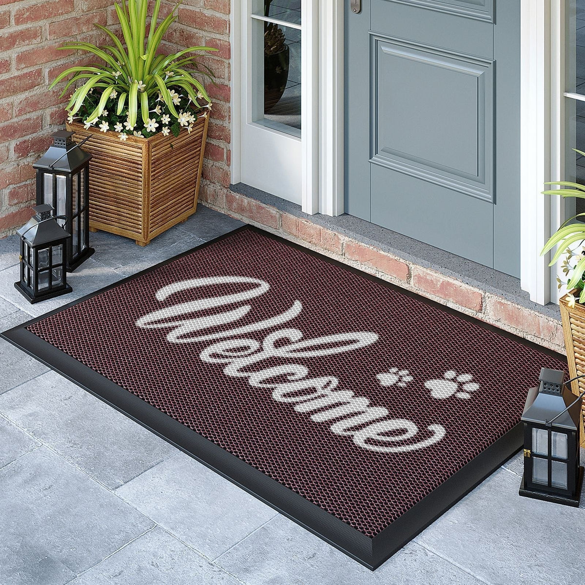 Outdoor Rugs for Porch and Doormat with Non-Slip Rubber Backing and Water Resistant PVC Mesh Surface