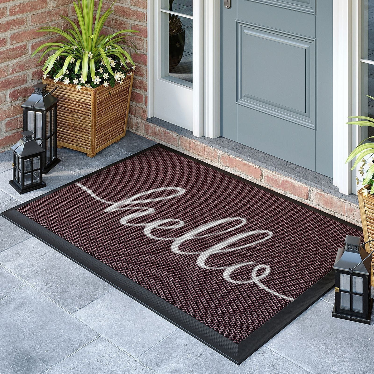 Outdoor Rugs for Porch and Doormat with Non-Slip Rubber Backing and Water Resistant PVC Mesh Surface