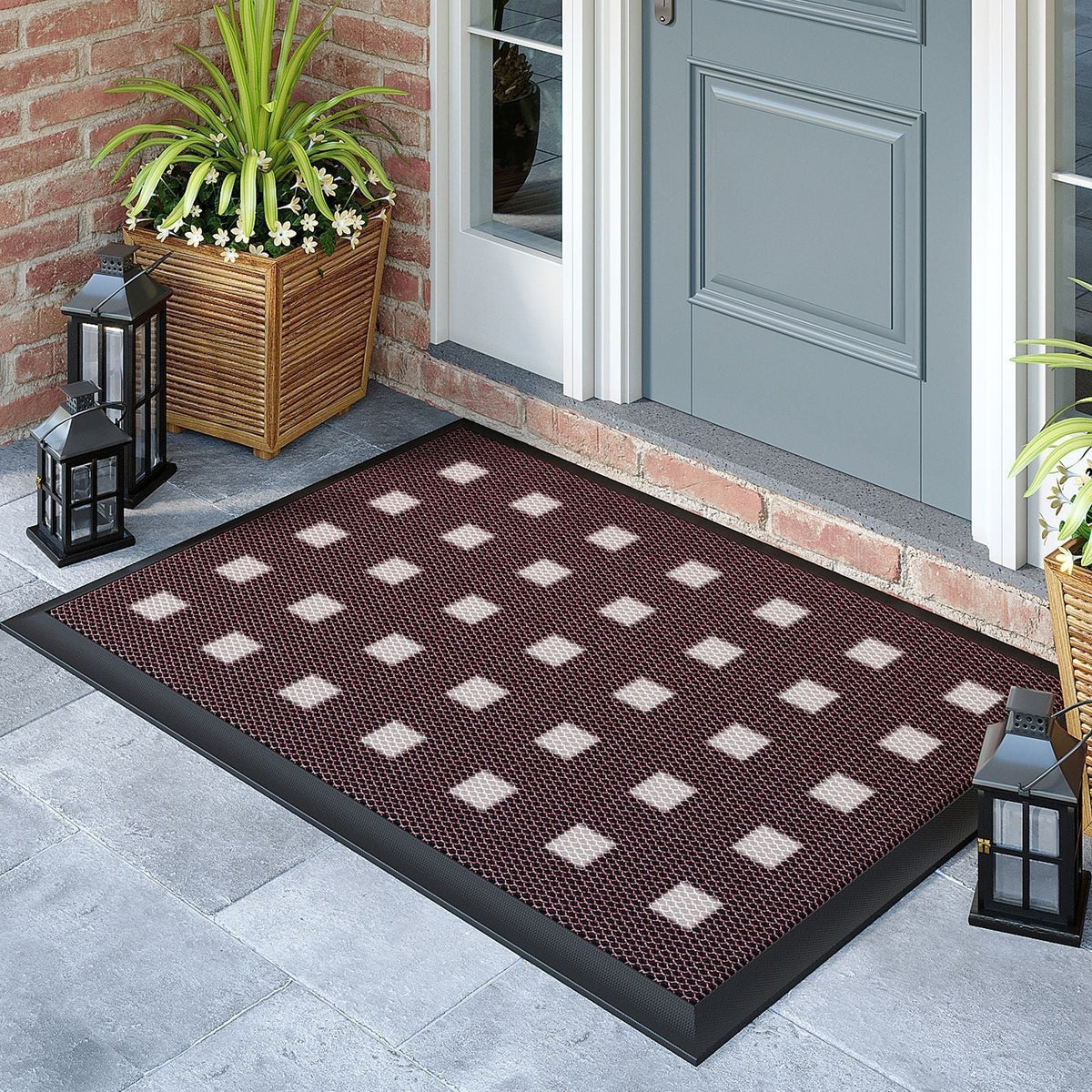 Outdoor Rugs for Porch and Doormat with Non-Slip Rubber Backing and Water Resistant PVC Mesh Surface