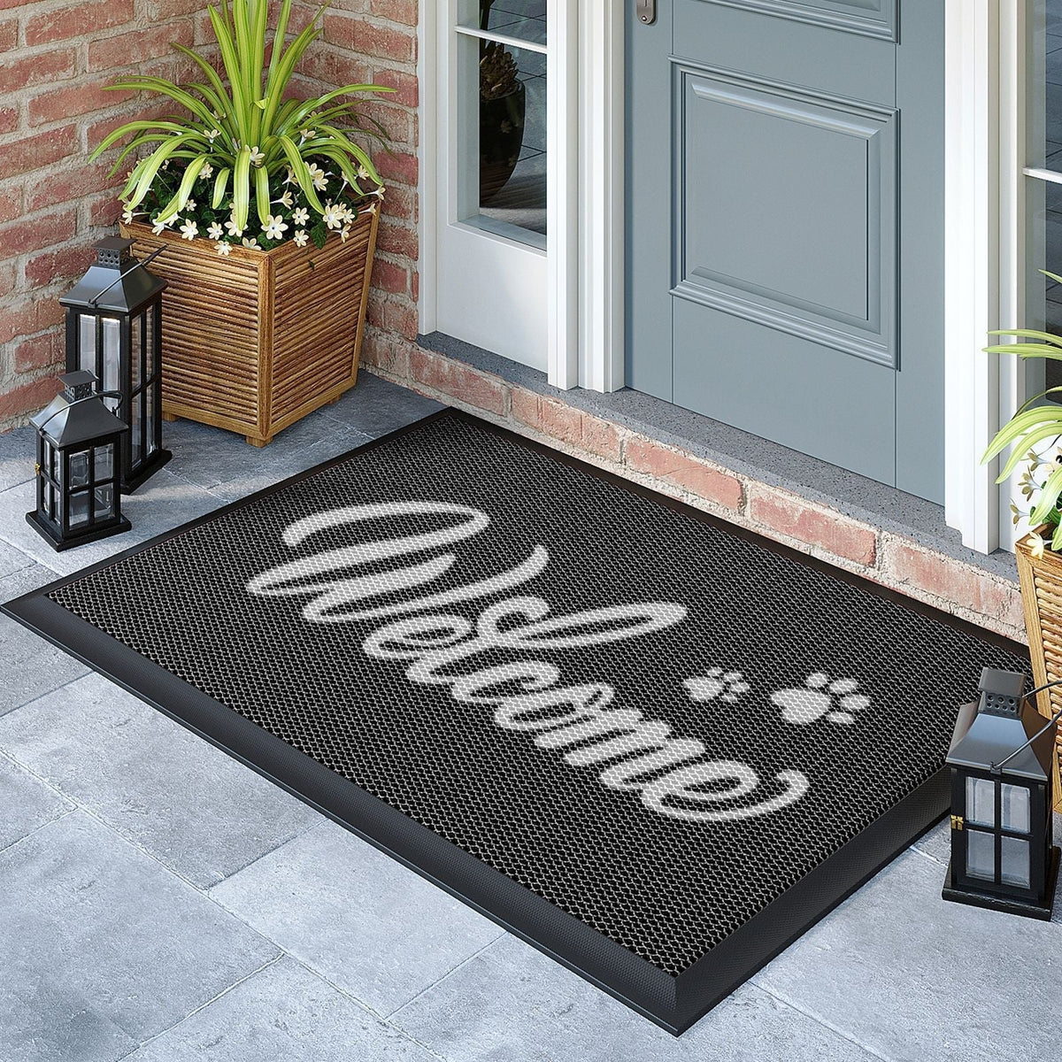 Outdoor Rugs for Porch and Doormat with Non-Slip Rubber Backing and Water Resistant PVC Mesh Surface