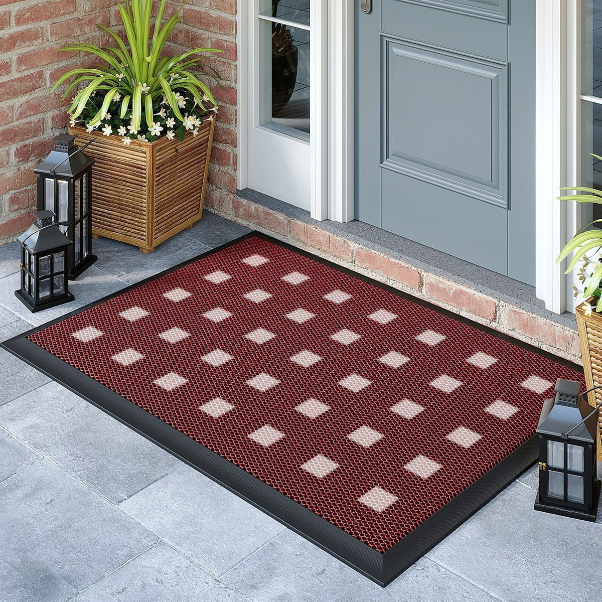 Outdoor Rugs for Porch and Doormat with Non-Slip Rubber Backing and Water Resistant PVC Mesh Surface