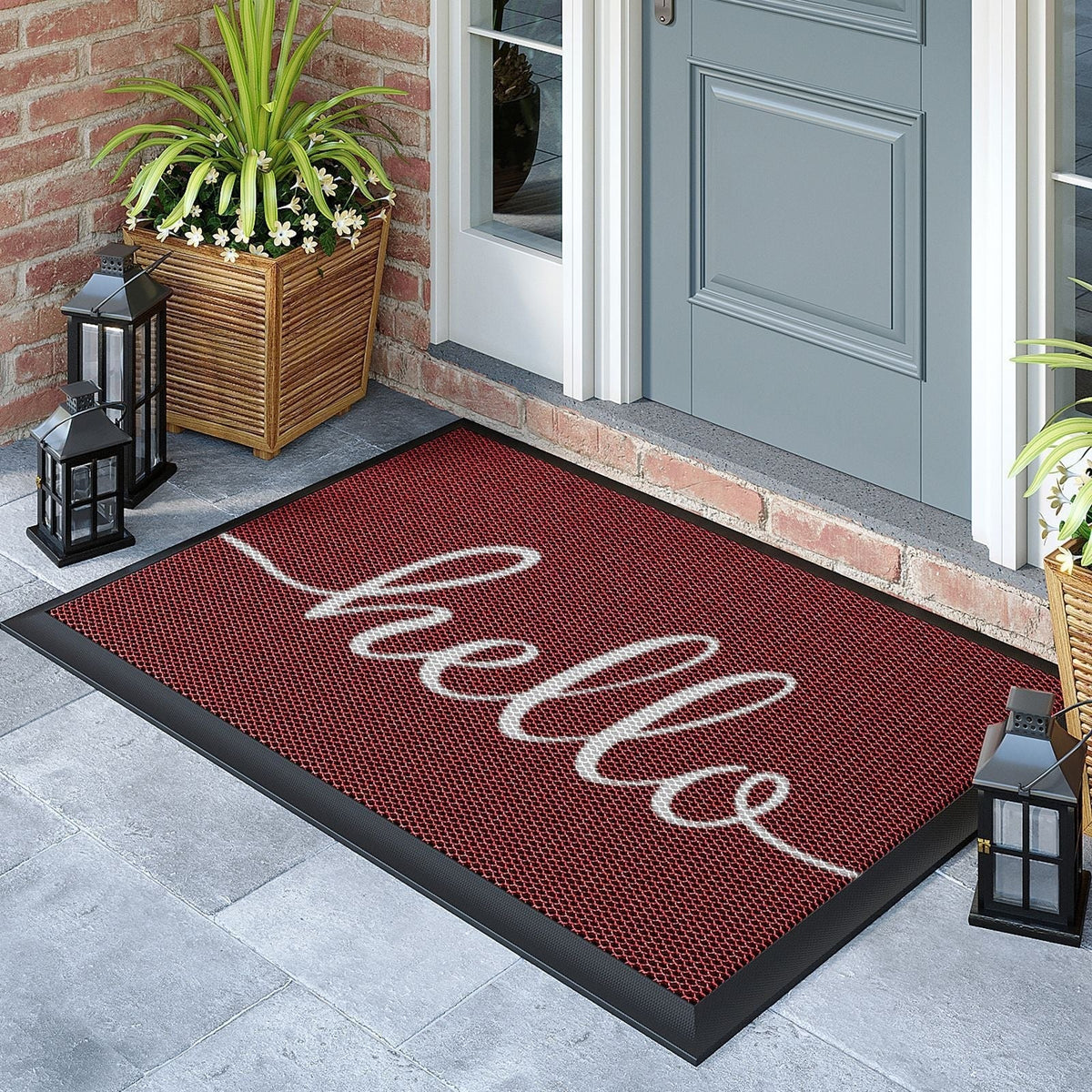 Outdoor Rugs for Porch and Doormat with Non-Slip Rubber Backing and Water Resistant PVC Mesh Surface