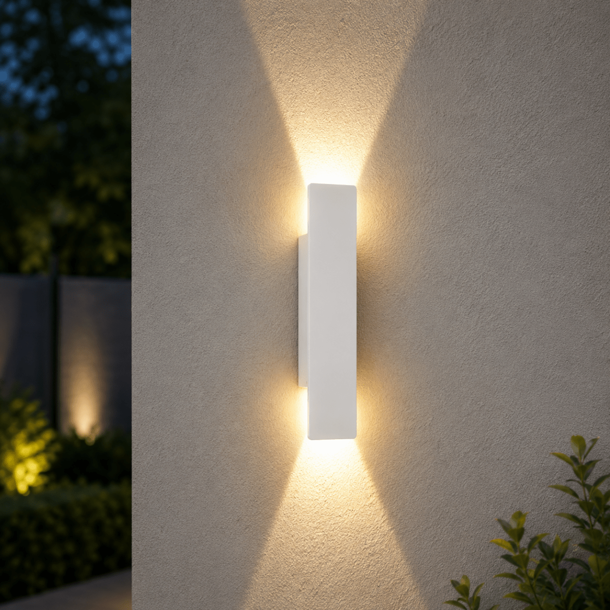 Outdoor Wall Sconce and Light with LED Up Down Lighting and Modern Rectangular Design
