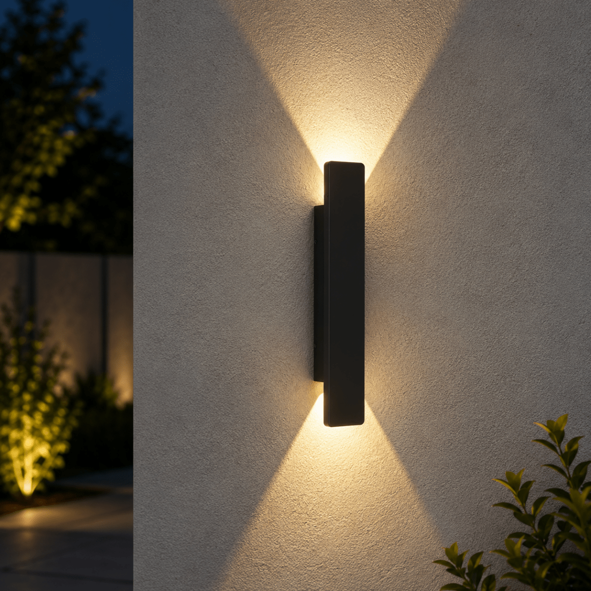 Outdoor Wall Sconce and Light with LED Up Down Lighting and Modern Rectangular Design