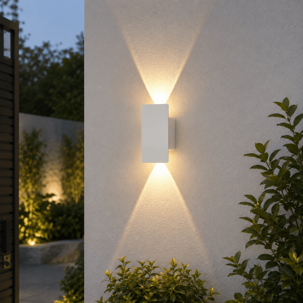 Outdoor Wall Sconce and Light with LED Up Down Lighting and Modern Rectangular Design