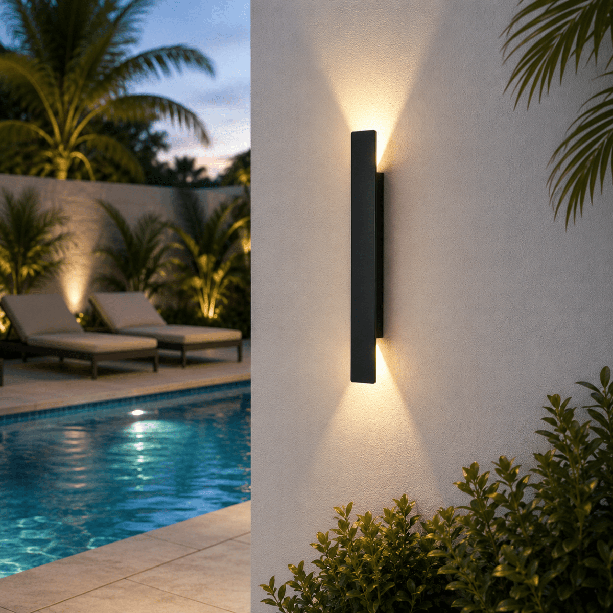 Outdoor Wall Sconce and Light with LED Up Down Lighting and Modern Rectangular Design