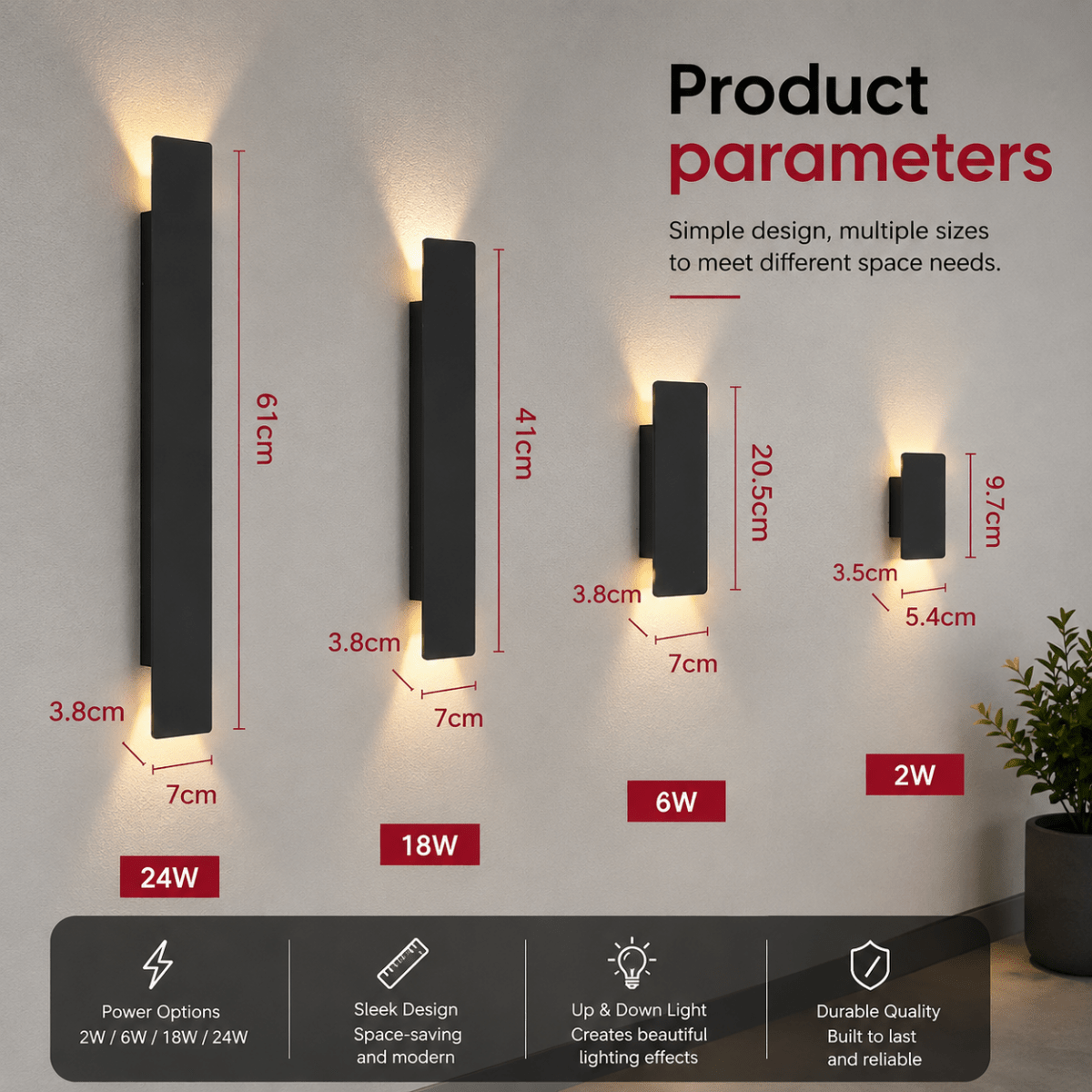 Outdoor Wall Sconce and Light with LED Up Down Lighting and Modern Rectangular Design