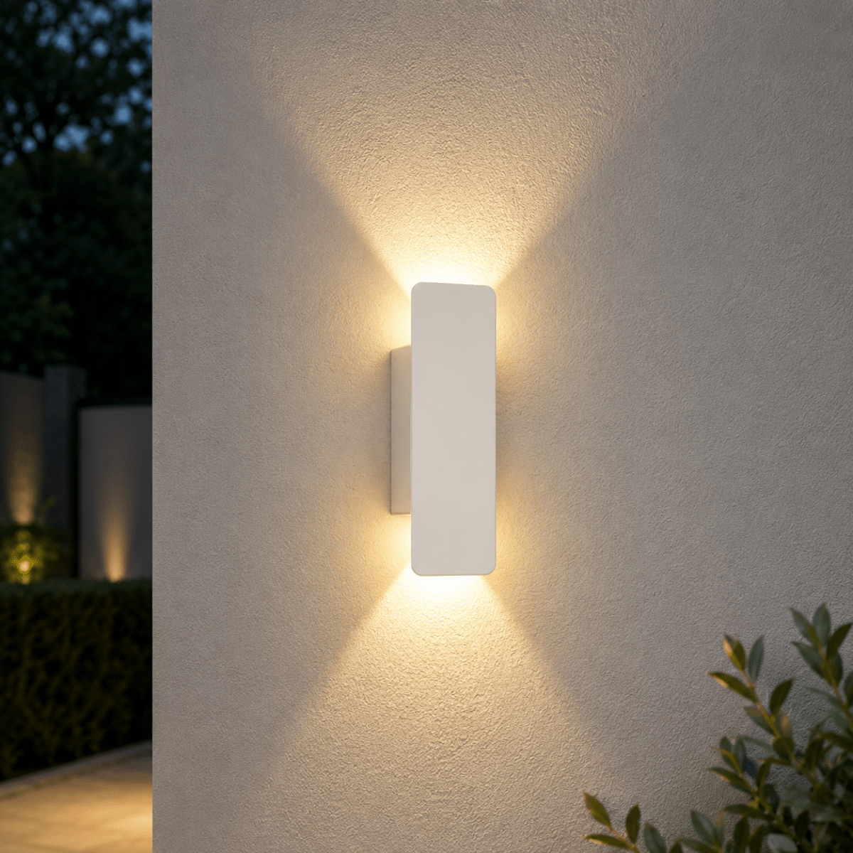 Outdoor Wall Sconce and Light with LED Up Down Lighting and Modern Rectangular Design