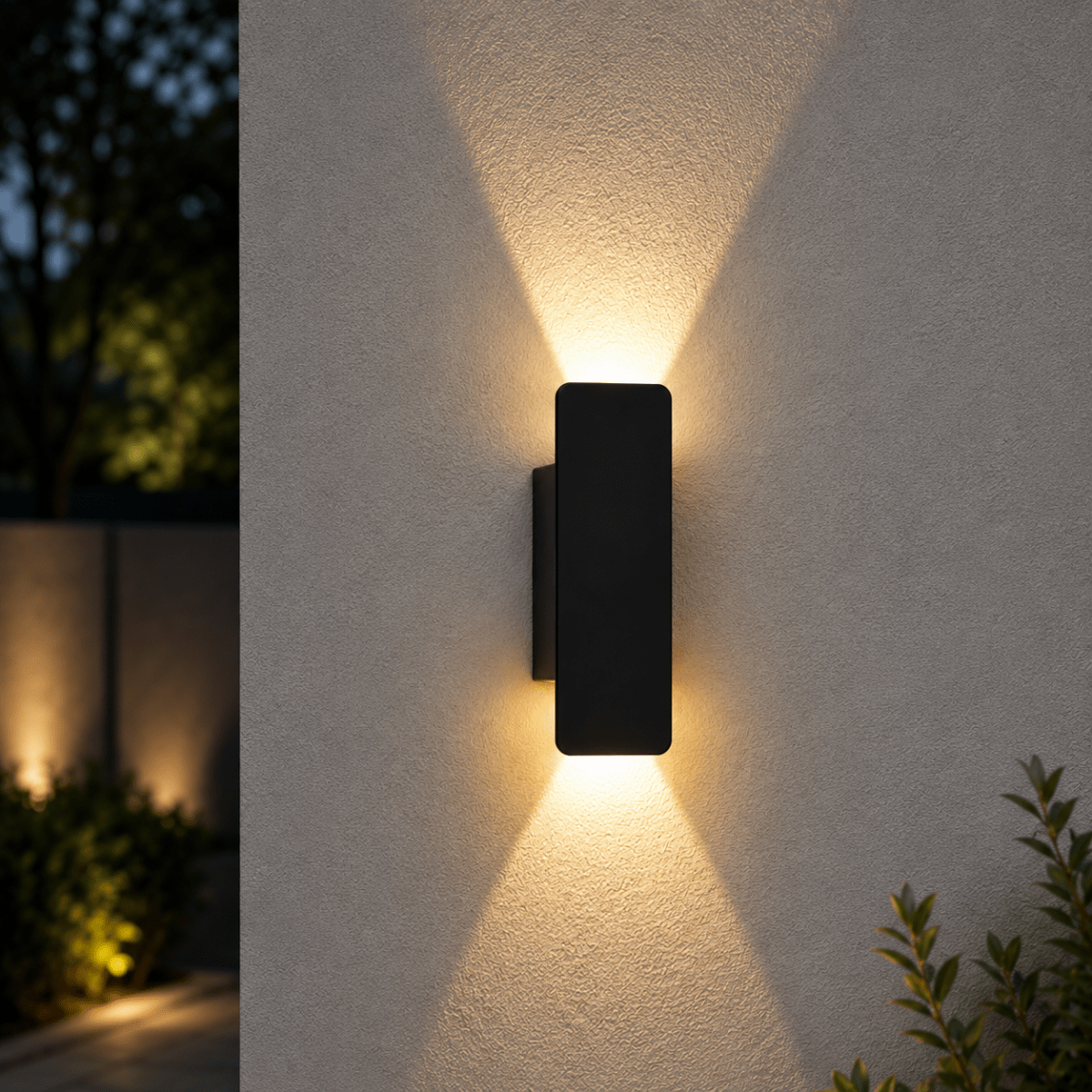 Outdoor Wall Sconce and Light with LED Up Down Lighting and Modern Rectangular Design