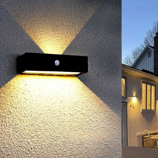 Outdoor Wall Sconce Light with Up and Down LED Lighting and Motion Sensor Exterior