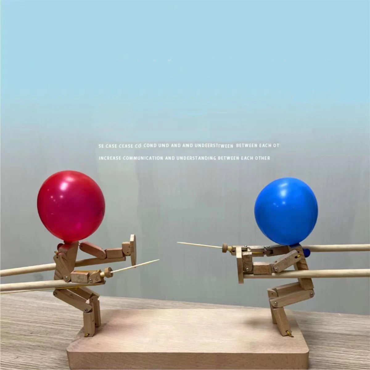 Party Game Balloon Pop Battle Wooden Puppet Fencing Head