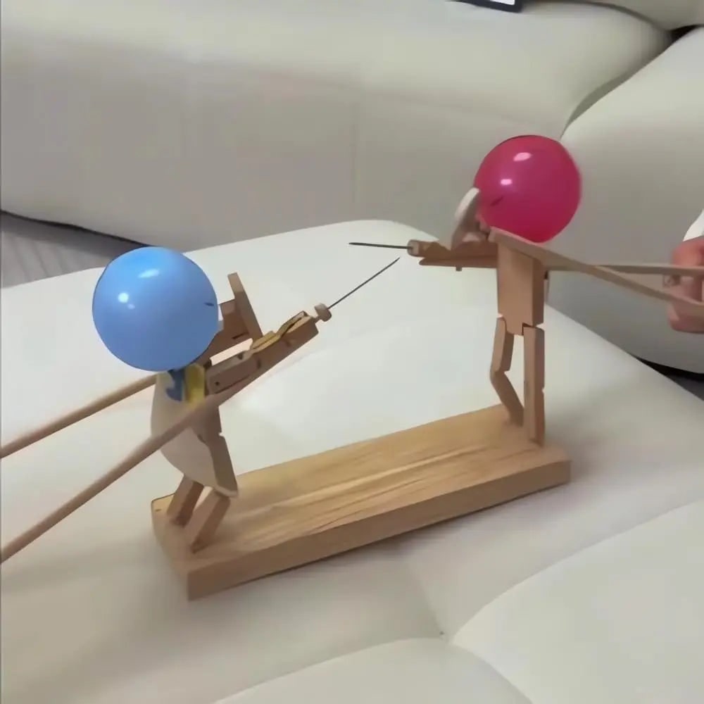 Party Game Balloon Pop Battle Wooden Puppet Fencing Head