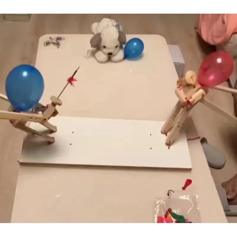 Party Game Balloon Pop Battle Wooden Puppet Fencing Head