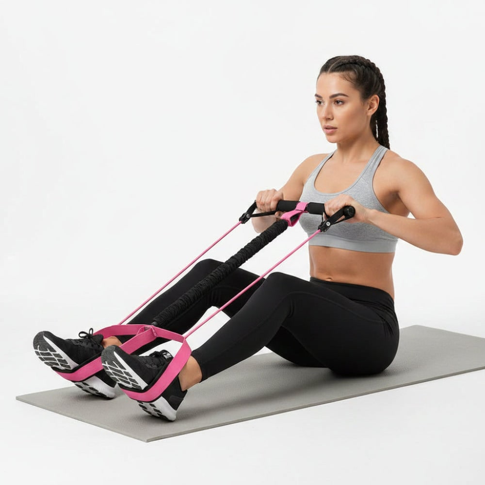 Pedal Resistance Band with Foam Handlebar and Foot Straps for Core Workouts Elastic