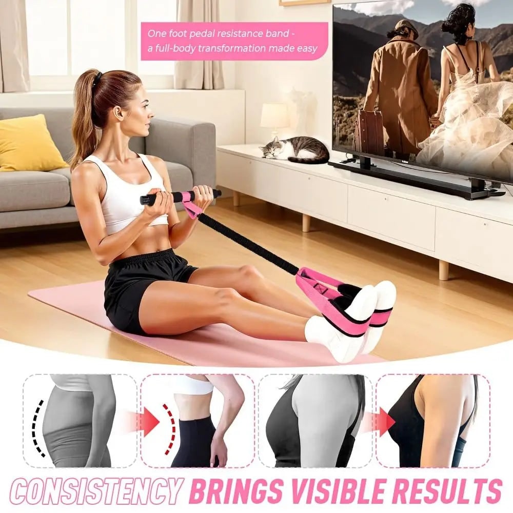 Pedal Resistance Band with Foam Handlebar and Foot Straps for Core Workouts Elastic