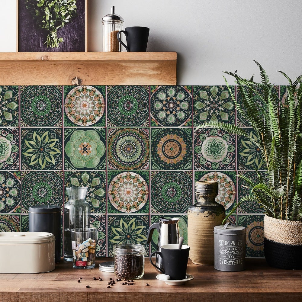 Peel and Stick Tile Backsplash Wall Art Decor Stickers with Mandala Patterns Pack of 24
