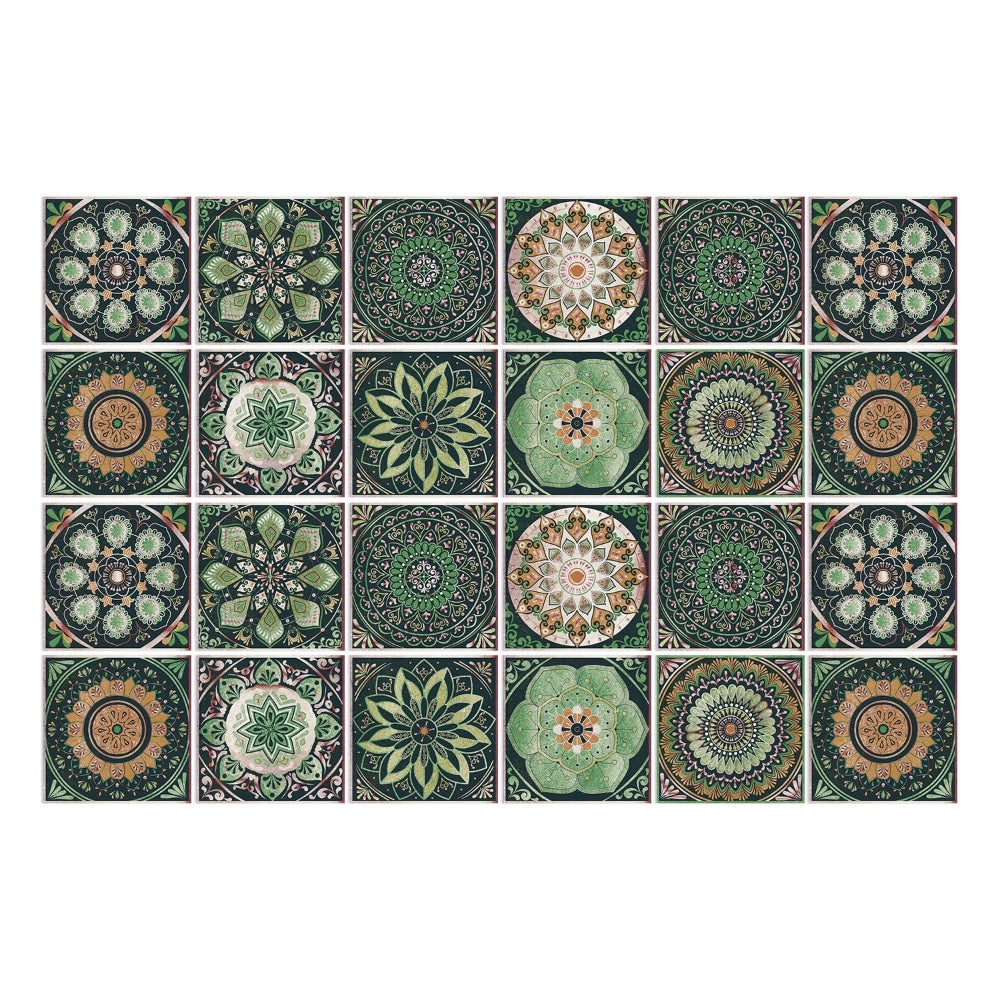 Peel and Stick Tile Backsplash Wall Art Decor Stickers with Mandala Patterns Pack of 24