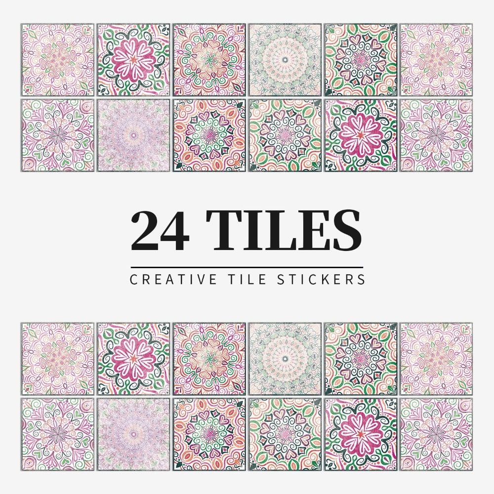 Peel and Stick Tile Backsplash Wall Art Decor Stickers with Mandala Patterns Pack of 24