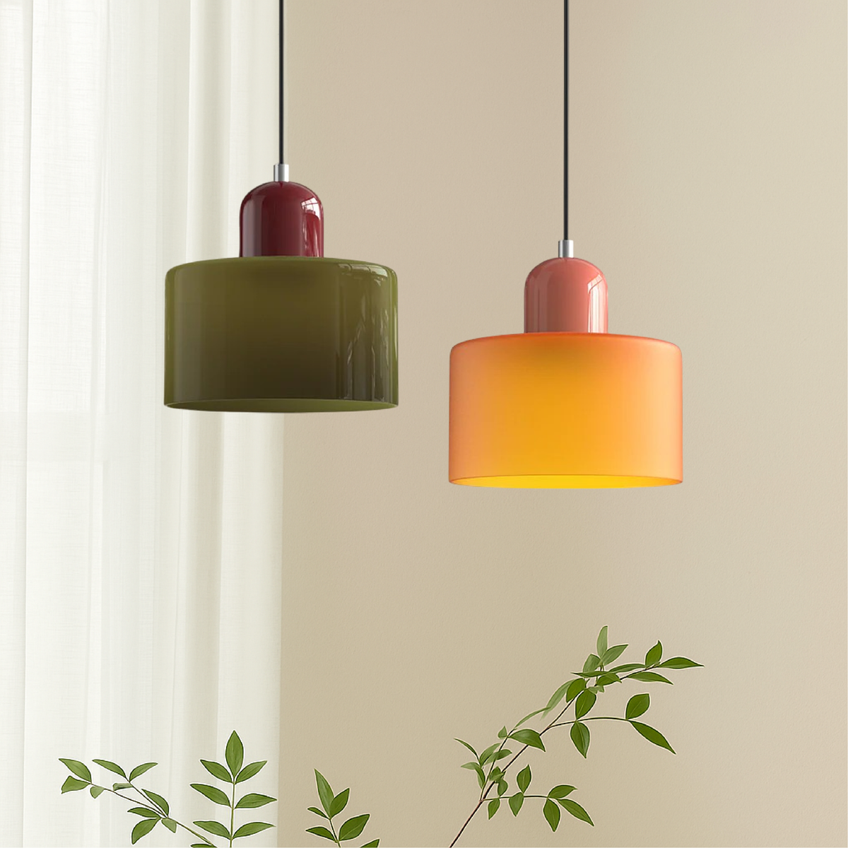 Mid-Century Modern Pendant Light Fixture with Warm White and Two-Tier Frosted Glass Shade