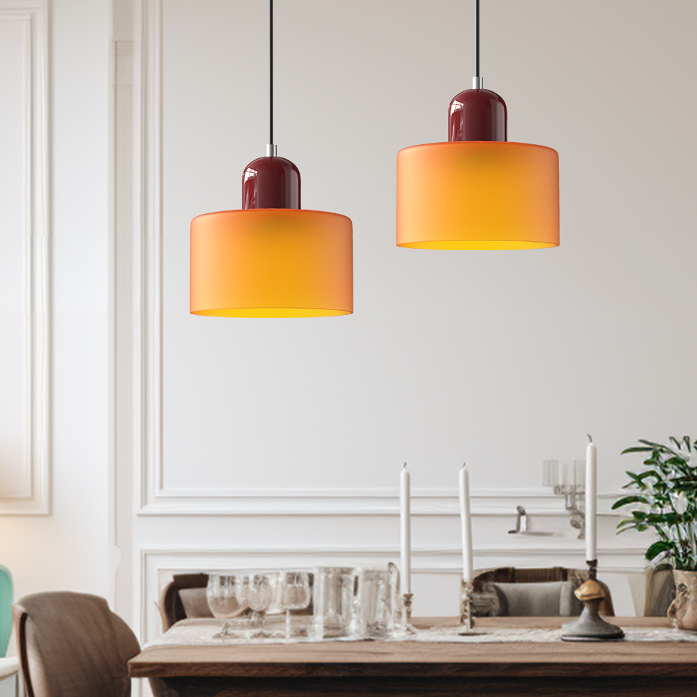Mid-Century Modern Pendant Light Fixture with Warm White and Two-Tier Frosted Glass Shade