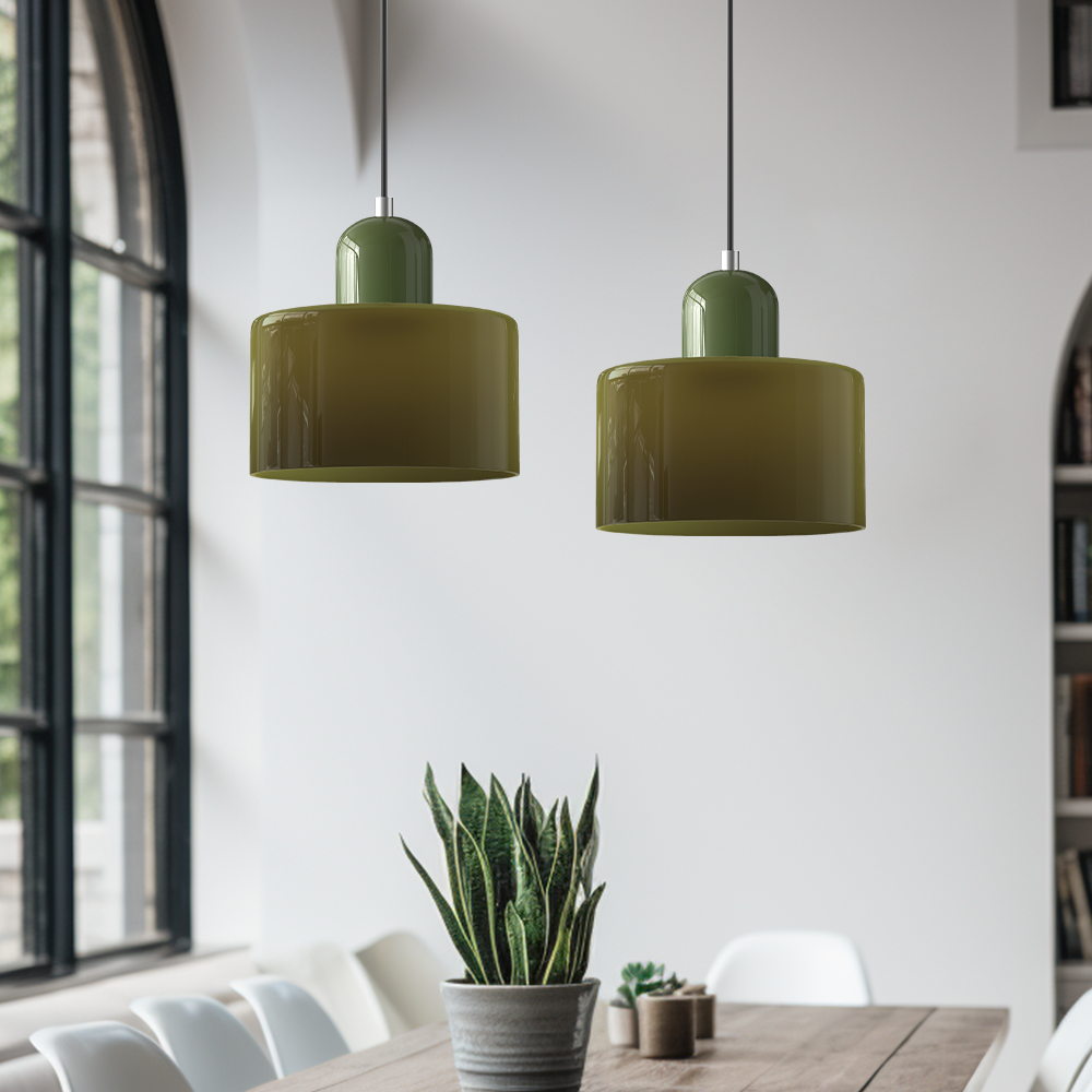 Mid-Century Modern Pendant Light Fixture with Warm White and Two-Tier Frosted Glass Shade